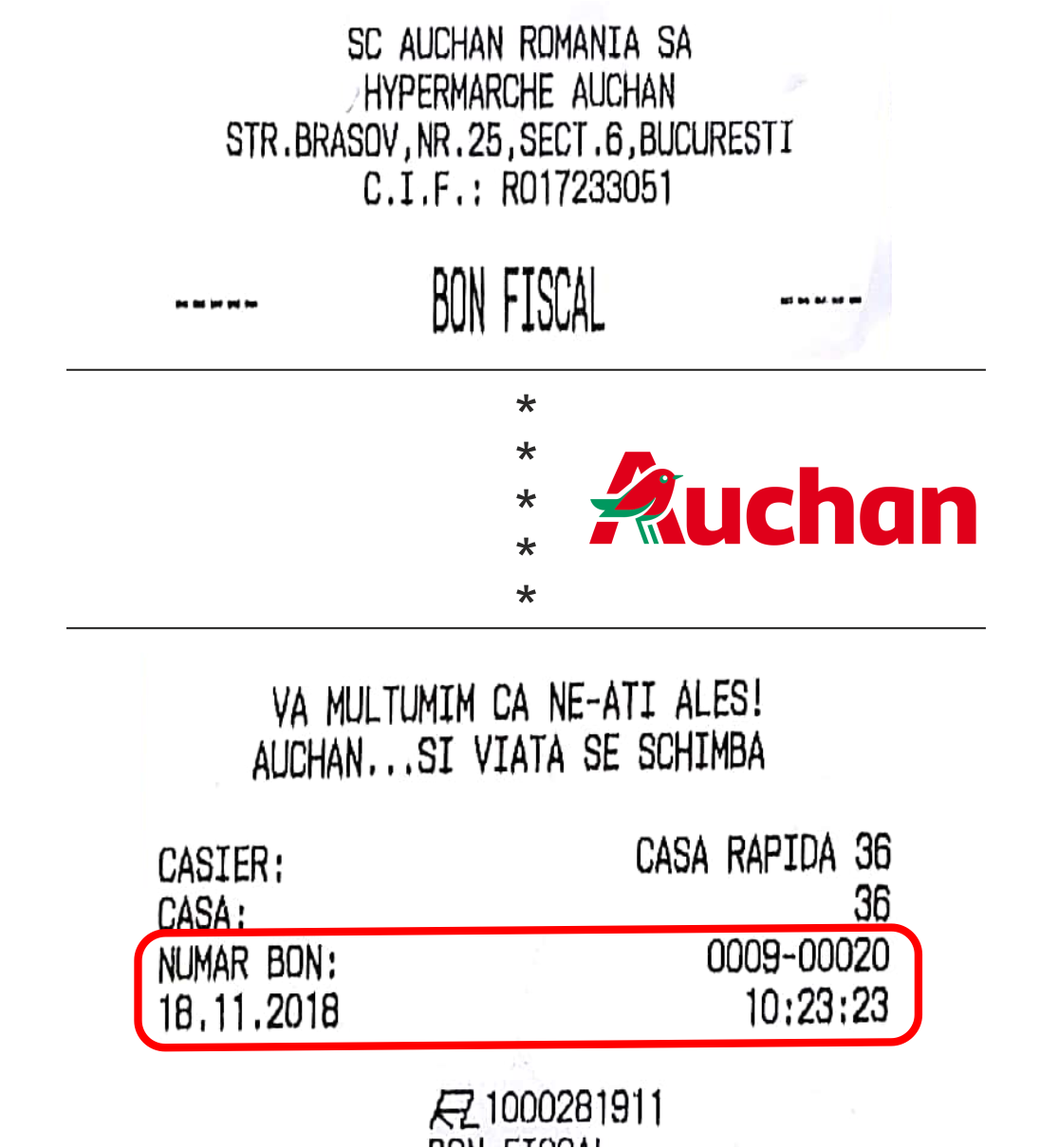 Bon fiscal auchan
