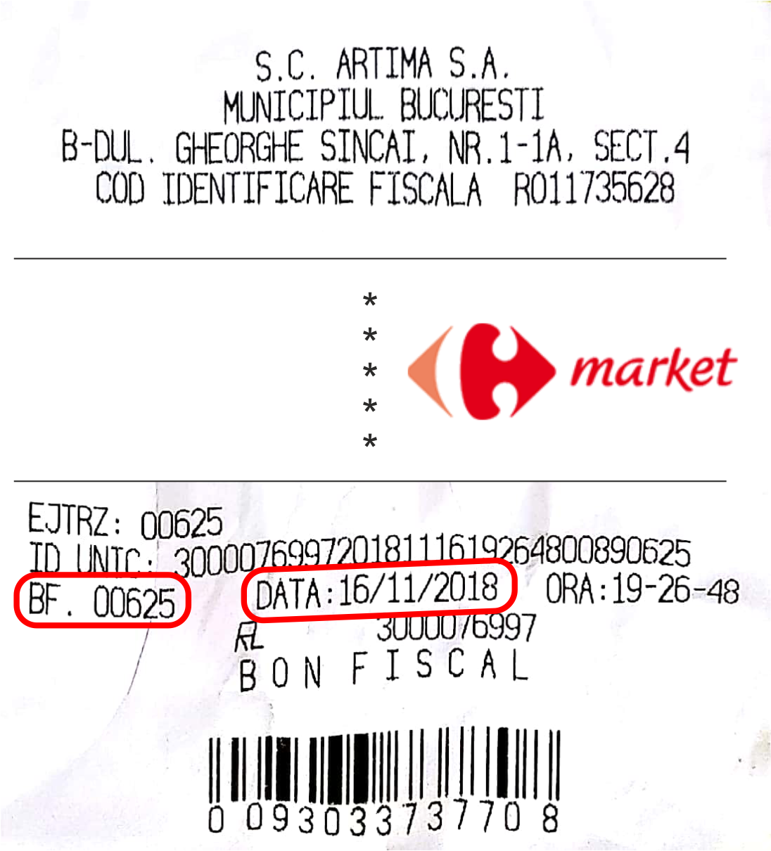 Bon fiscal carrefour market