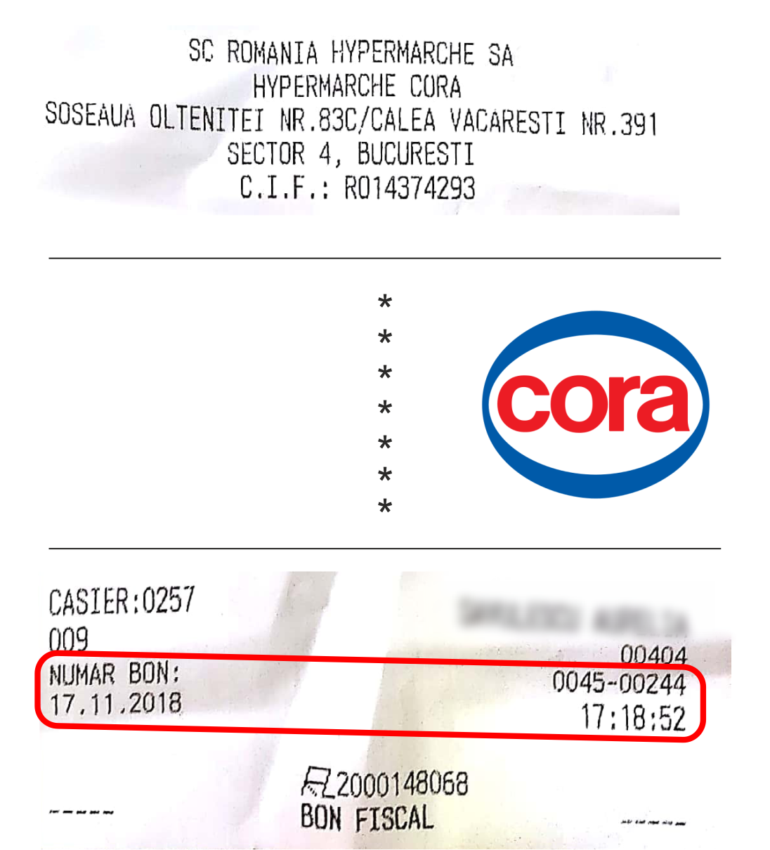 Bon fiscal cora