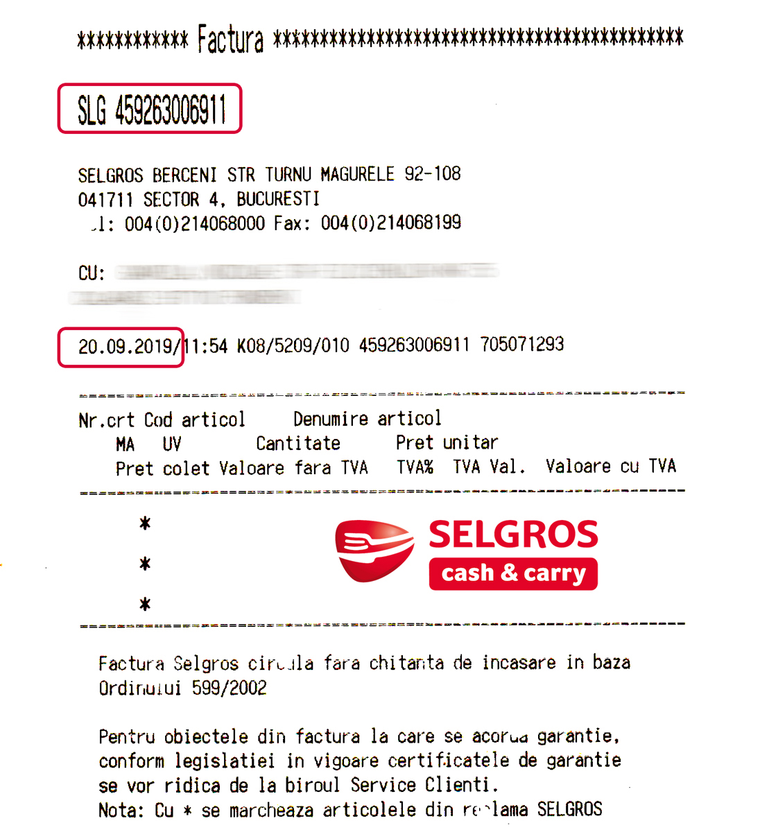 Bon fiscal selgros